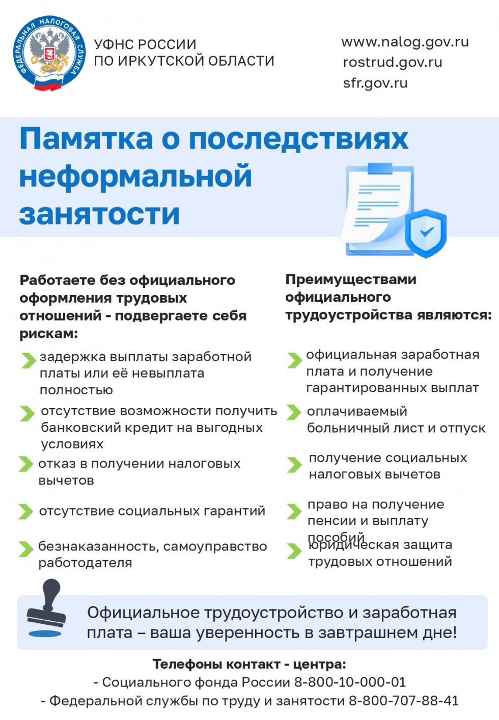 Памятка о последствиях  неформальной   занятости 