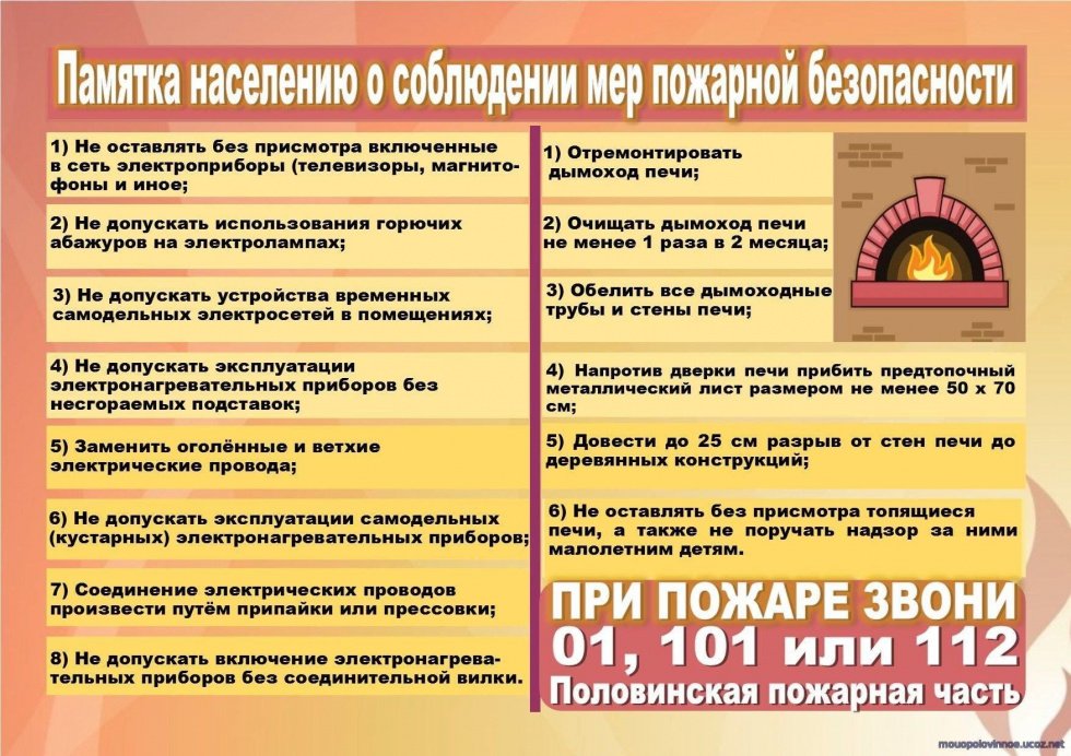 Памятка населению о соблюдении мер пожарной безопасности